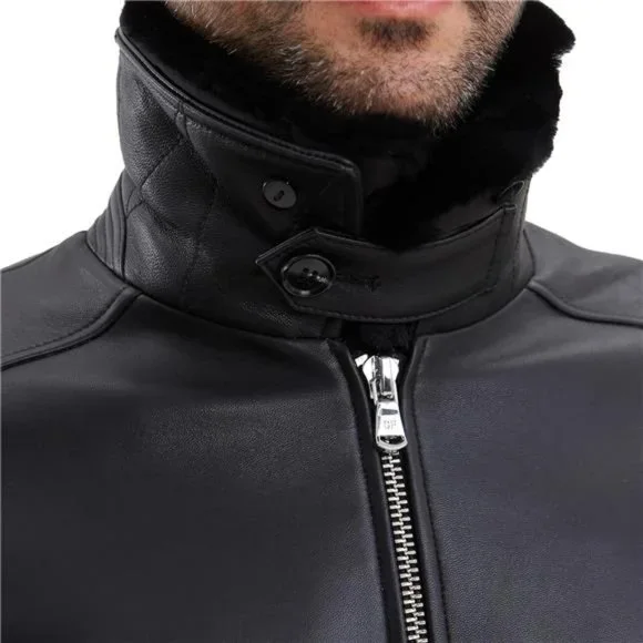 Leather Jacket With Removable Real Fur Collar- Leather Jacket For Men